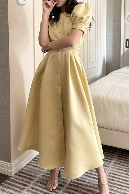 Eudora - Elegantes A-Linien-Kleid mit O-Ausschnitt, kurzen Ärmeln und Schnallenverschluss