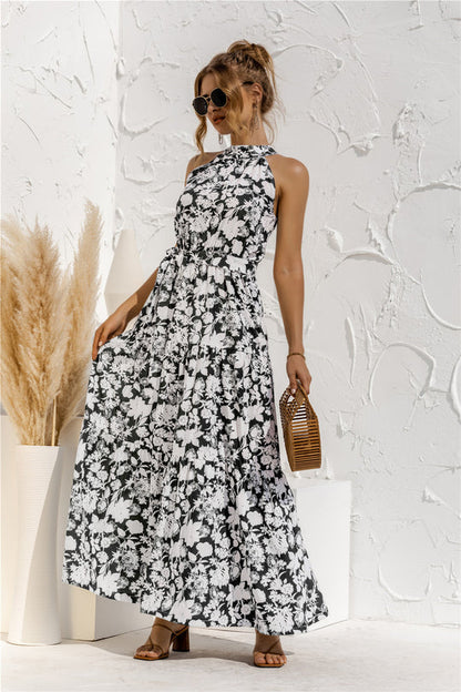 Evonne - Maxikleid mit Bindegürtel und buntem Tupfenmuster