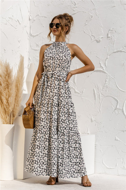 Evonne - Maxikleid mit Bindegürtel und buntem Tupfenmuster