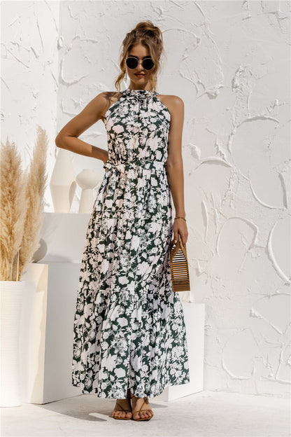 Evonne - Maxikleid mit Bindegürtel und buntem Tupfenmuster