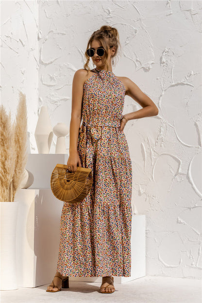 Evonne - Maxikleid mit Bindegürtel und buntem Tupfenmuster