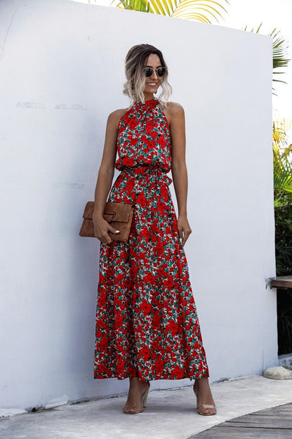 Evonne - Maxikleid mit Bindegürtel und buntem Tupfenmuster