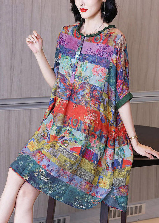Jheira - Vintage-Kleid mit Druck und O-Ausschnitt