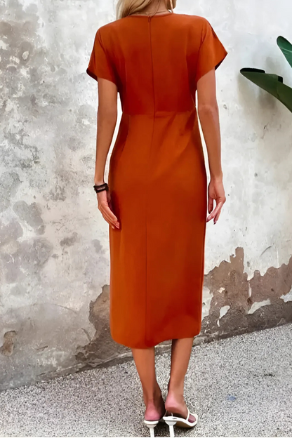 Fleur | Orange Midikleid mit V-Ausschnitt