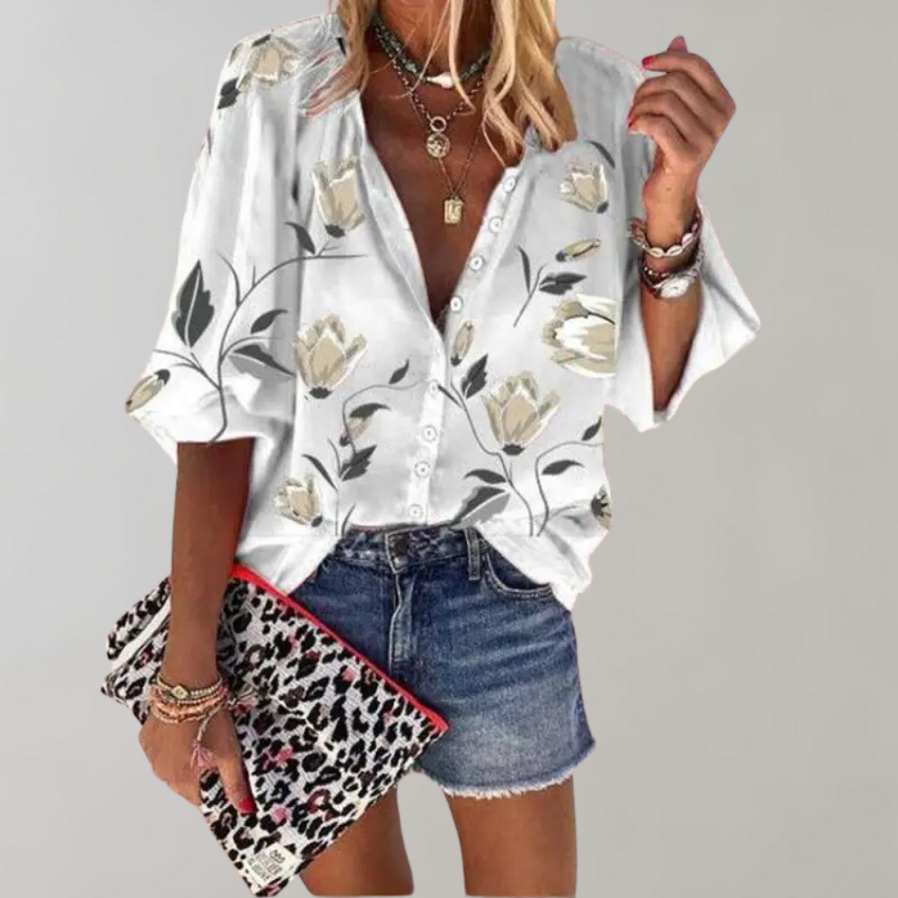 Fienna | Elegante Bluse mit Blumendruck und Knöpfen für Frauen