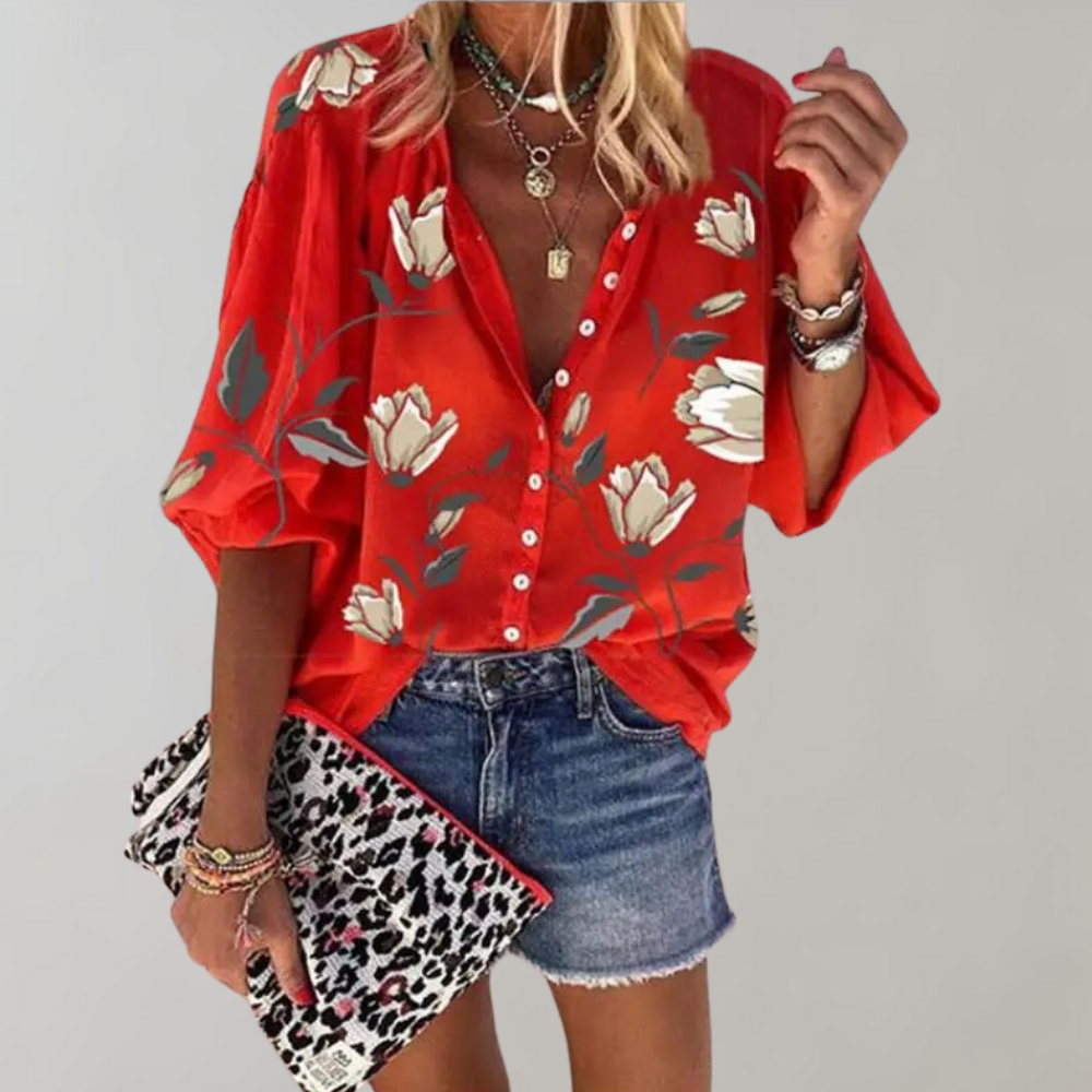 Fienna | Elegante Bluse mit Blumendruck und Knöpfen für Frauen