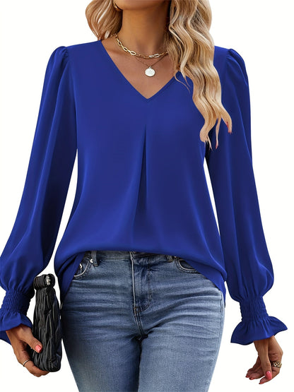 Fuchsia V-Ausschnitt Chiffonbluse - lange Ärmel & leichtes Design