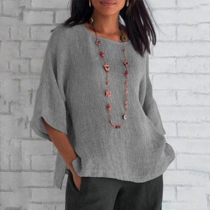 Lässige 3/4-Arm Leinen Tunika Damen