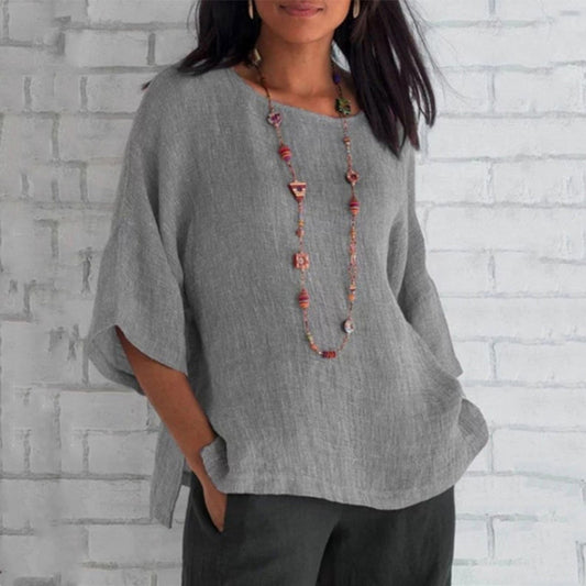 Lässige 3/4-Arm Leinen Tunika Damen
