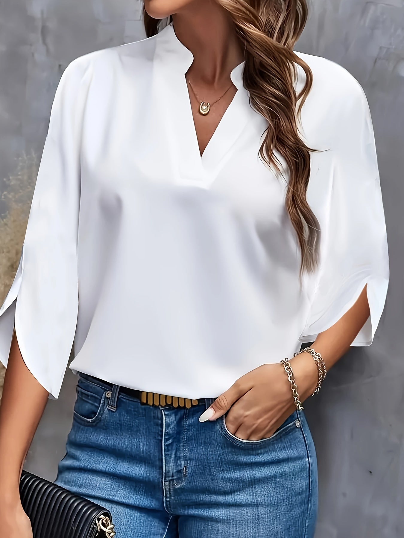 Gekürzte Bluse - 3/4 geteilte Ärmel & halbtransparentes Design