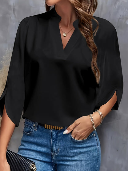 Gekürzte Bluse - 3/4 geteilte Ärmel & halbtransparentes Design