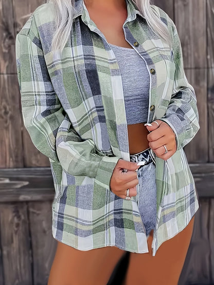 Kariertes Hemd mit Knöpfen - Polokragen und Verschlussdesign