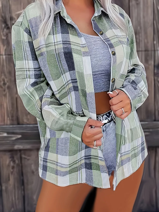 Kariertes Hemd mit Knöpfen - Polokragen und Verschlussdesign