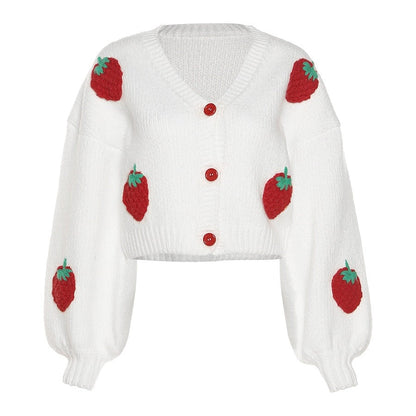 Soof Cardigan | Gestrickte weiche Strickjacke mit süßen Erdbeeren