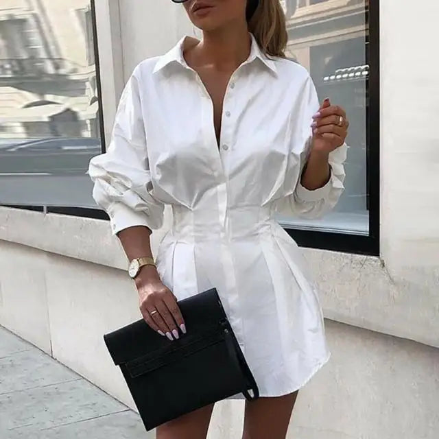 Calliope - Umlegekragen Kleid Hemd Taille Knopf