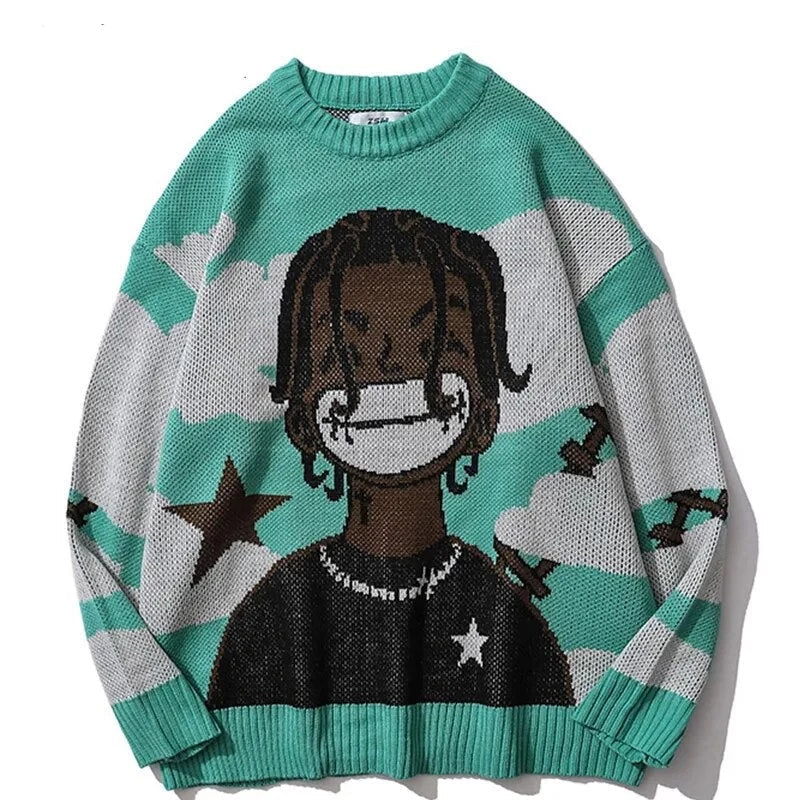 Sybil - Übergroßer Anime-Strickpullover für Frauen