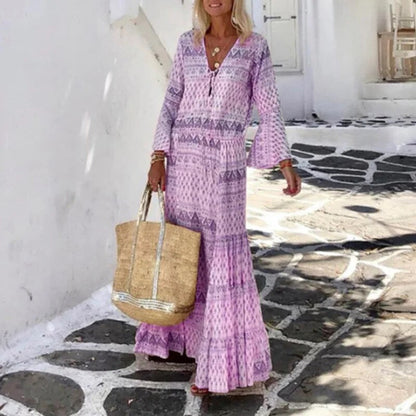 Angelyn - Lässiger Druck Patchwork V-Ausschnitt Kuchen Kleid