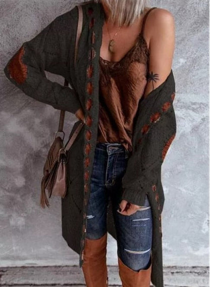 Sab - Stylische Long-Strickjacke mit Kapuze für Frauen