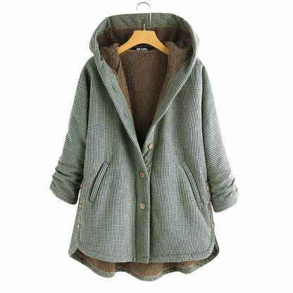 Karierter Wollmantel mit Kapuze für Damen