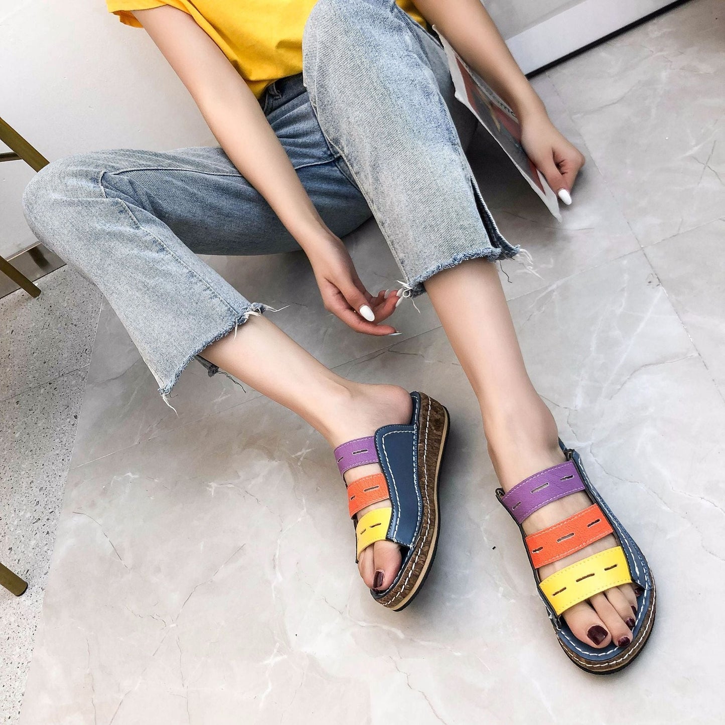 Sophia | Bequeme und stützende dreifarbige Sandalen für Frauen
