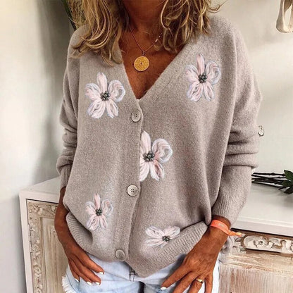 Jorie - Blumige Frühlings-Strickjacke mit V-Ausschnitt für Frauen