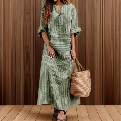 Hailey┃Vintage Maxikleid mit gestreiftem Ausschnitt