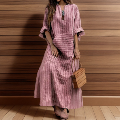 Hailey┃Vintage Maxikleid mit gestreiftem Ausschnitt
