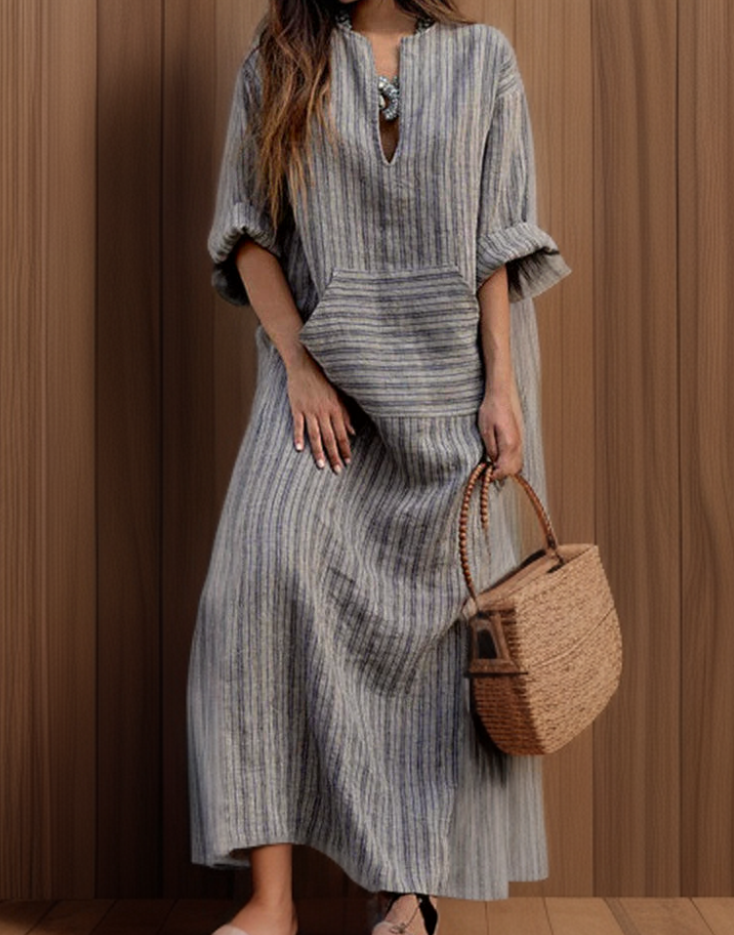 Hailey┃Vintage Maxikleid mit gestreiftem Ausschnitt