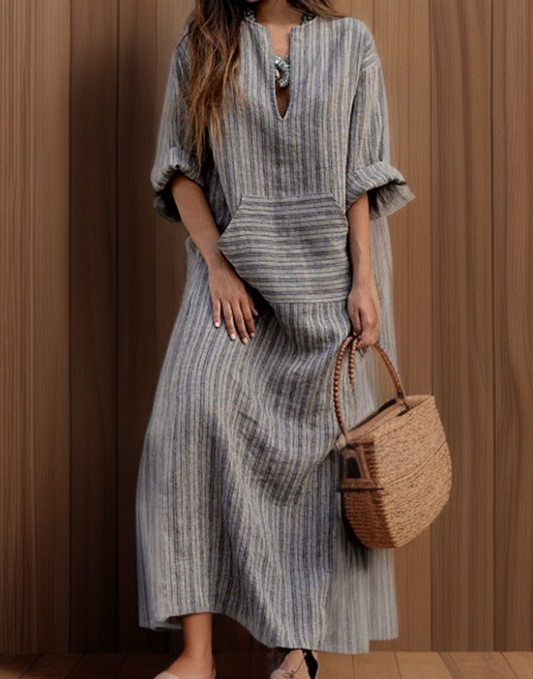 Hailey┃Vintage Maxikleid mit gestreiftem Ausschnitt