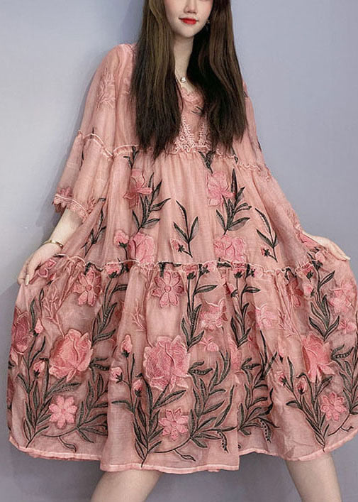 Micarah - Rosa besticktes Kleid mit Rüschen