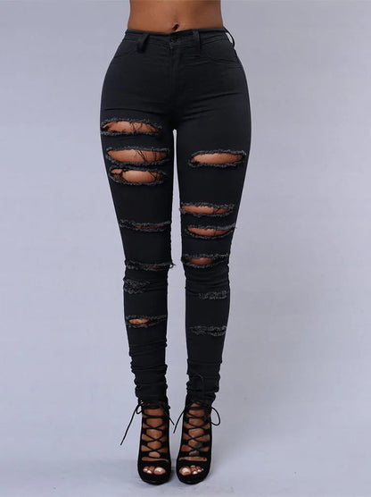 Zerrissene Jeans aus Denim für Frauen Crayoo