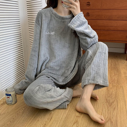 Bequemes Korallenfleece-Pyjama-Set | Warme 2-teilige Loungewear