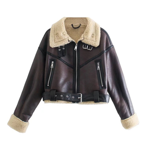 Lederjacke mit Fleece