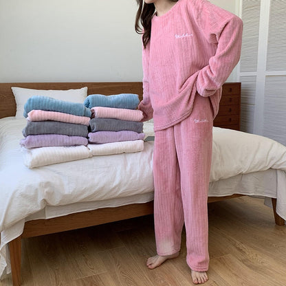 Bequemes Korallenfleece-Pyjama-Set | Warme 2-teilige Loungewear
