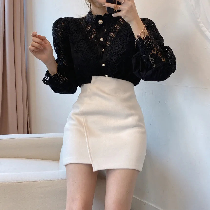 Sorana Bluse | Spitzenbluse mit hohem Kragen