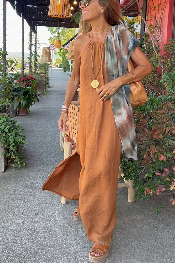 Hitch - Träger-Maxikleid aus Leinenmischung