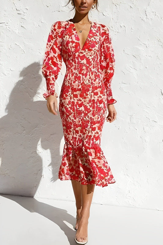 Florales Midikleid mit Bischofsärmel
