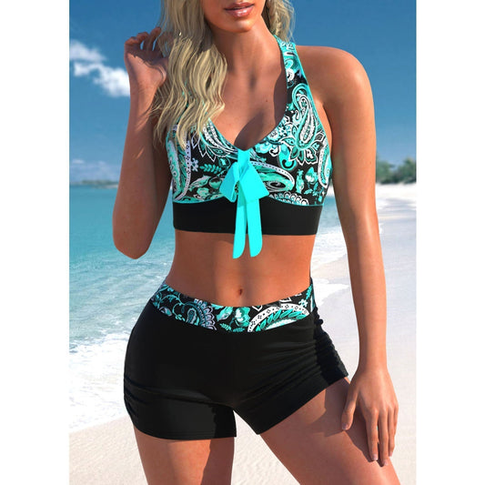 Neckholder-Top mit High-Waist-Short 2-teiliger Badeanzug
