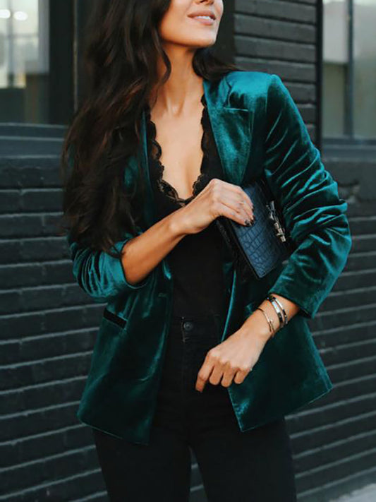 Samtblazer mit Reverskragen, elegante, modische Damenjacke