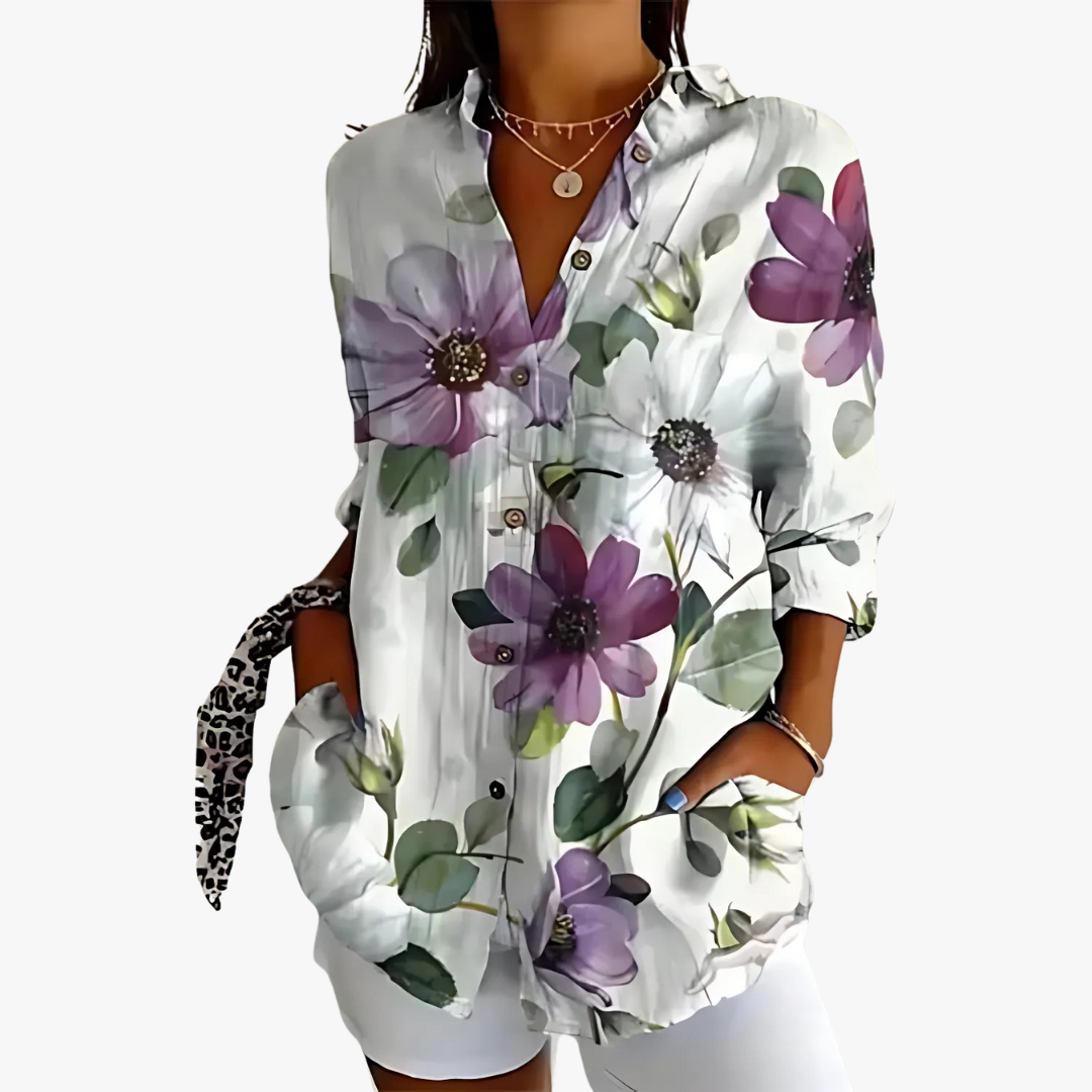 Bestickte Leinen Damen Bluse