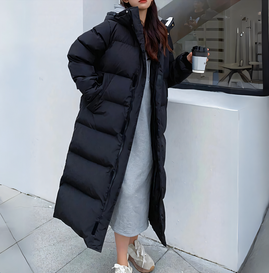 Winddichte lange Daunenjacke | Beige - Perfekt für winterliche Wetterbedingungen