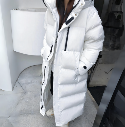 Winddichte lange Daunenjacke | Beige - Perfekt für winterliche Wetterbedingungen
