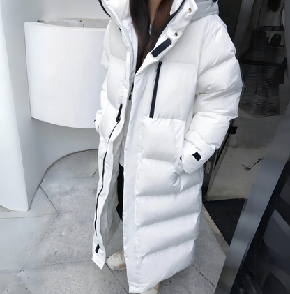Langer Puffer-Mantel im modernen Design für kühle Jahreszeiten für Damen