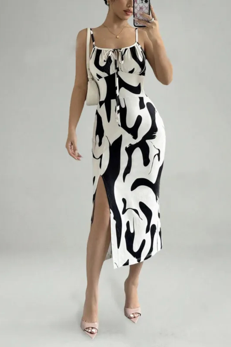 Isla | Sommer Bedrucktes Kleid mit geteilten Trägern