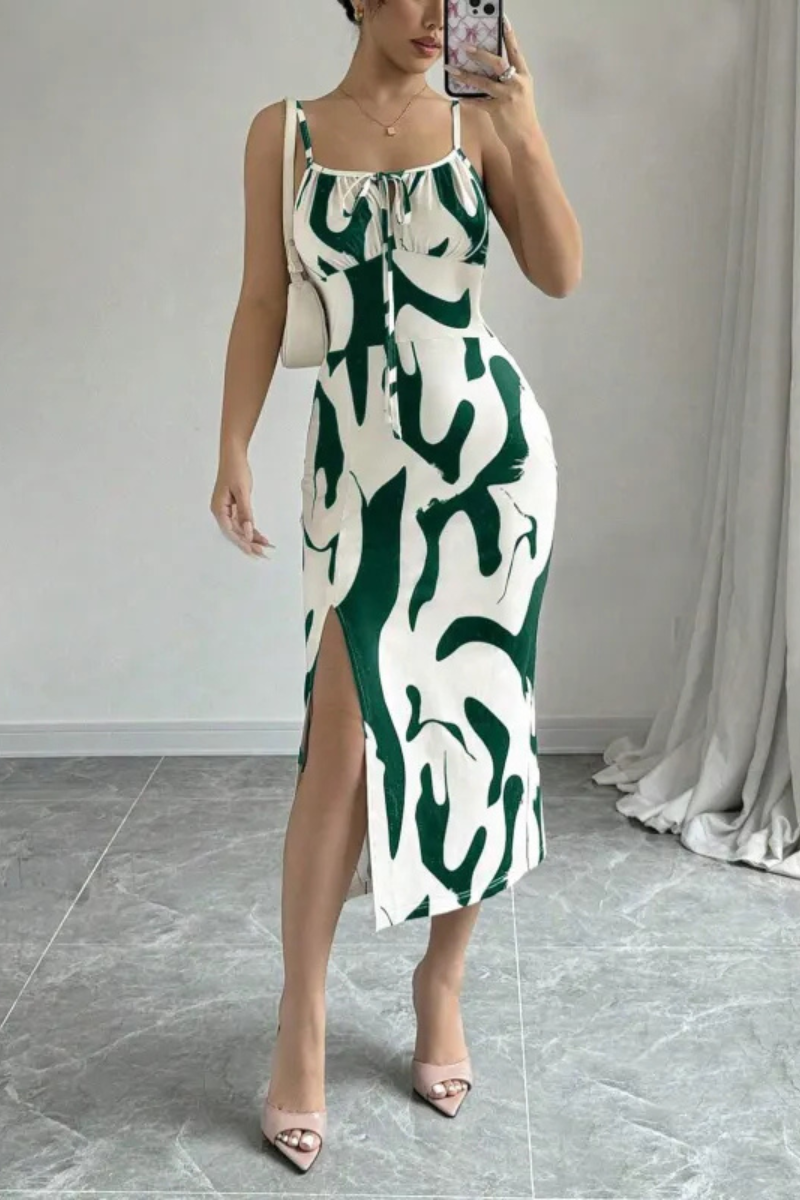 Isla | Sommer Bedrucktes Kleid mit geteilten Trägern