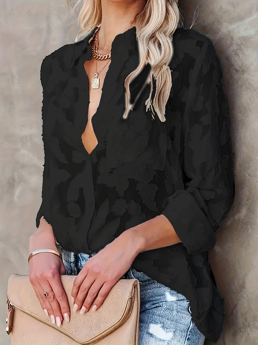 Jacquard-Bluse mit durchsichtigem Stoff - gewebtes Design und lange Ärmel