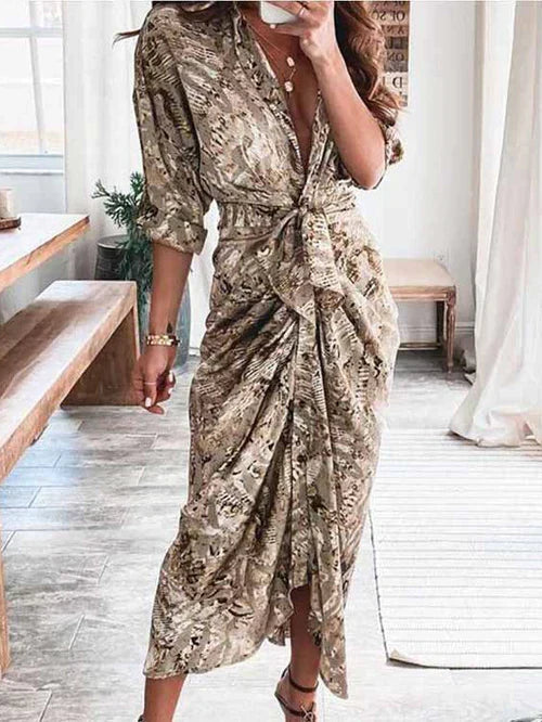 Jillian - Elegantes Freizeitkleid mit V-Ausschnitt und Taillengürtel