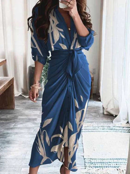 Jillian - Elegantes Freizeitkleid mit V-Ausschnitt und Taillengürtel