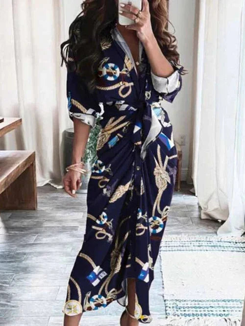 Jillian - Elegantes Freizeitkleid mit V-Ausschnitt und Taillengürtel