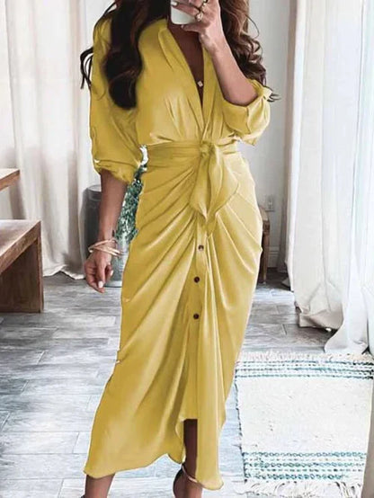 Jillian - Elegantes Freizeitkleid mit V-Ausschnitt und Taillengürtel